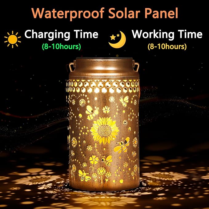 2 Pack Bee Solar Lanterns Outdoor Waterproof, Metal Hanging Lights Decorations for Garden Yard Lawn Patio, Bee Gifts for Women Mom Grandma Aunt Mother in Law Christmas