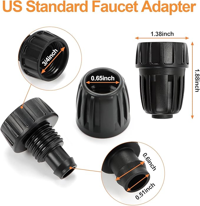Universal 3/4 Inch Female Pipe Thread to 1/2 Inch Drip Irrigation Tubing Adapter, 6 Pack 1/2 In. Barbed Drip Line x 3/4 In. Faucet PVC Adapter Connect 3/4" FHT Garden Faucet Hose Bibb