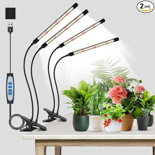Garpsen Grow Lights, 2PCS 2 Heads Full Spectrum Plant Lights for Indoor Plants, 80 LEDs Clip Led Grow Lamp with Auto on/Off Timer Setting(6/12/16H), 5 Level Dimmable(660nm/3000K/6000K)