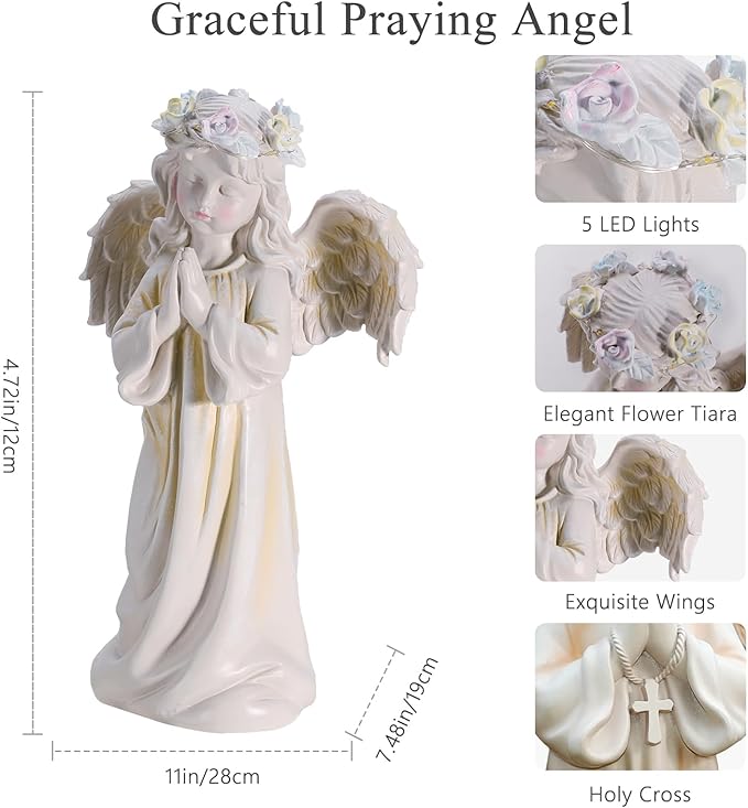 2pcs Angel Garden Statue, Warm Light Solar Garden Decor,Waterproof Outdoor Garden Decor Praying Angel Figurine Sculpture for Mom or Birthdays, Lawn Yard Patio, Sympathy Gift, White