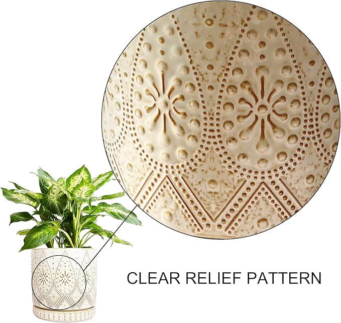 8 Inch Indoor Plant Pot with Drainage Holes and Saucers, Ceramic Planter for Plants, Succulent Orchid Flower Pots