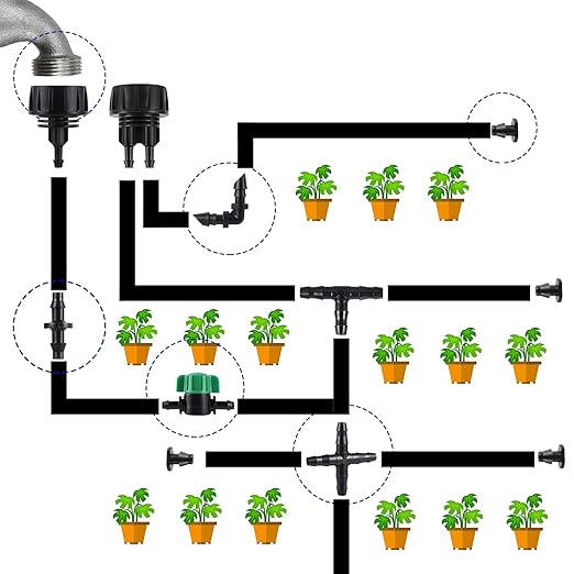 272 Pcs 1/4" Barbed Fittings Kit, 3/4'' to 1/4'' Hose Adapter,Straight Barbs,Tees,Elbows,End Plug,4-Way Coupling for Repair Drip Irrigation Fittings Misting Cooling System (272)