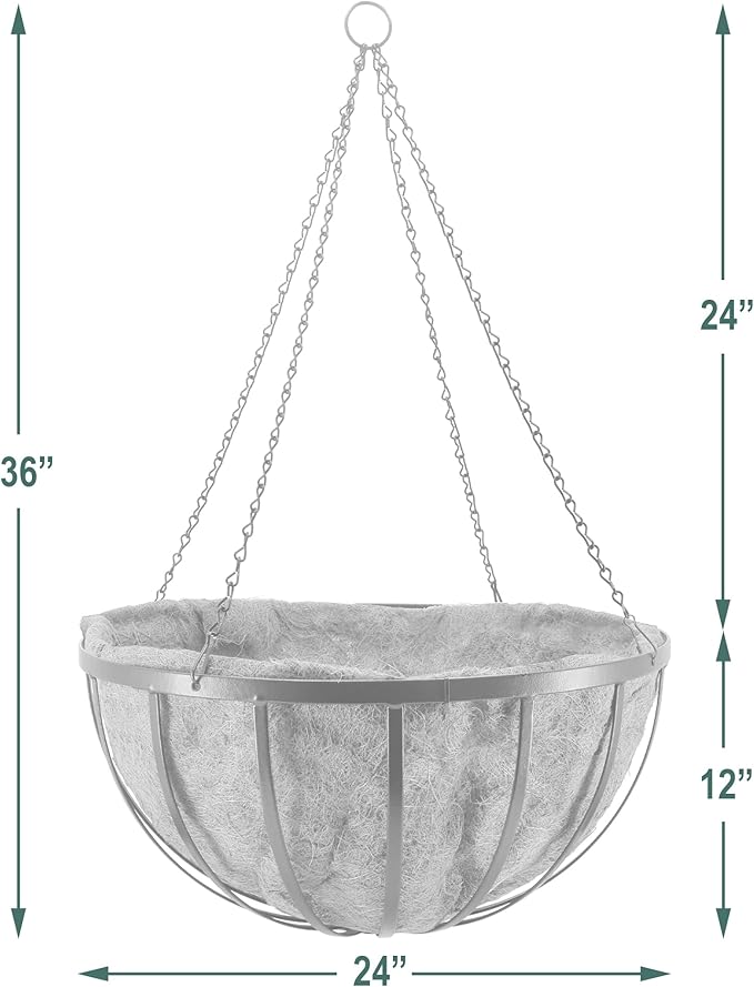 Arcadia Garden Products Round Hanging Planter Basket with Coco Liner 24 Inch