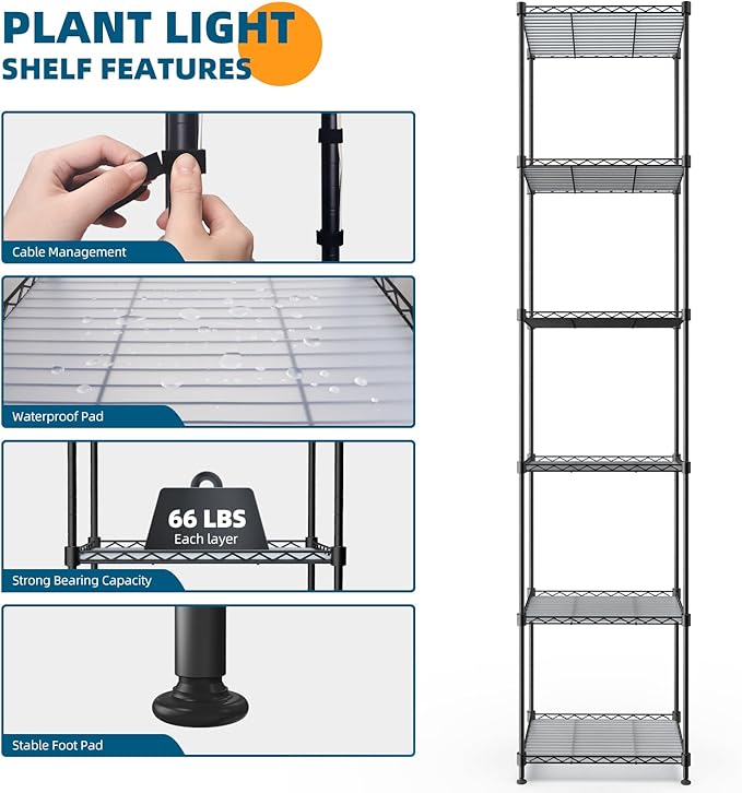 Barrina Plant Stand with Grow Lights, 6-Tier Plant Shelf with 5-Pack 50W Full Spectrum Ultra-Thin Grow Light Panel, 3 Modes, Auto Timer, Ladder Flower Pot Stand Display Rack 15.7"L x 11.8"W x 70.9"H