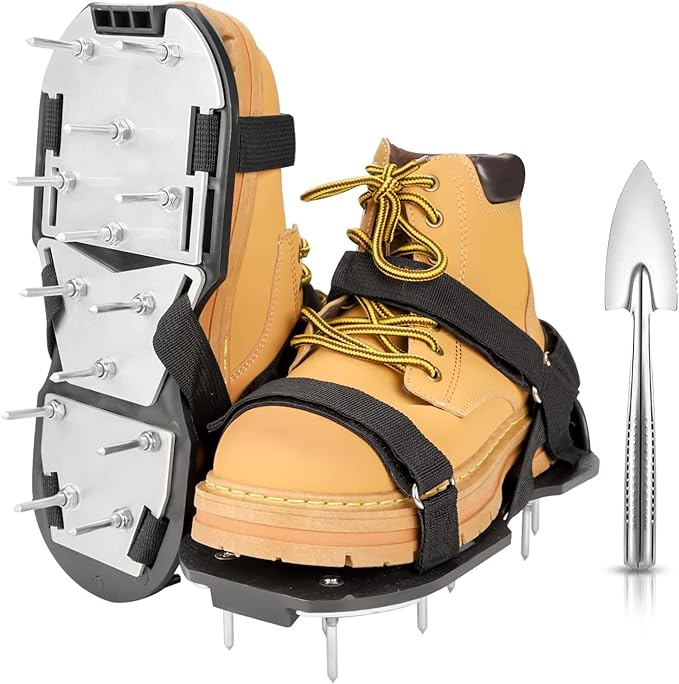 Lawn Aerator Shoes for Grass - Pre-Assembled Grass Aerator Shoes for Lawn - Soil Yard Aerator Tool for Aerating Patio Garden, Black