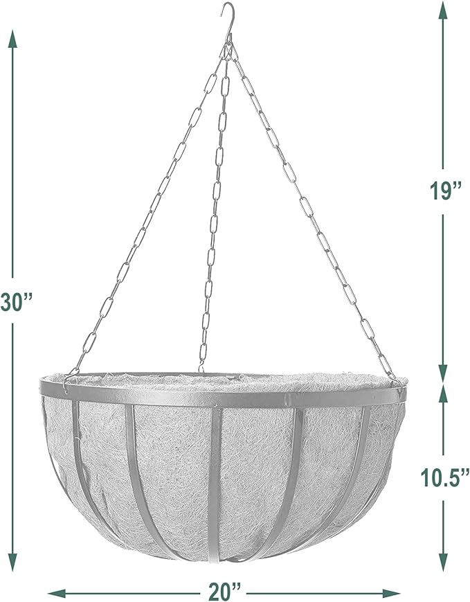 Arcadia Garden Products Coconut 1593 Solstice Round Hanging Basket Planter, 20-Inch, Black