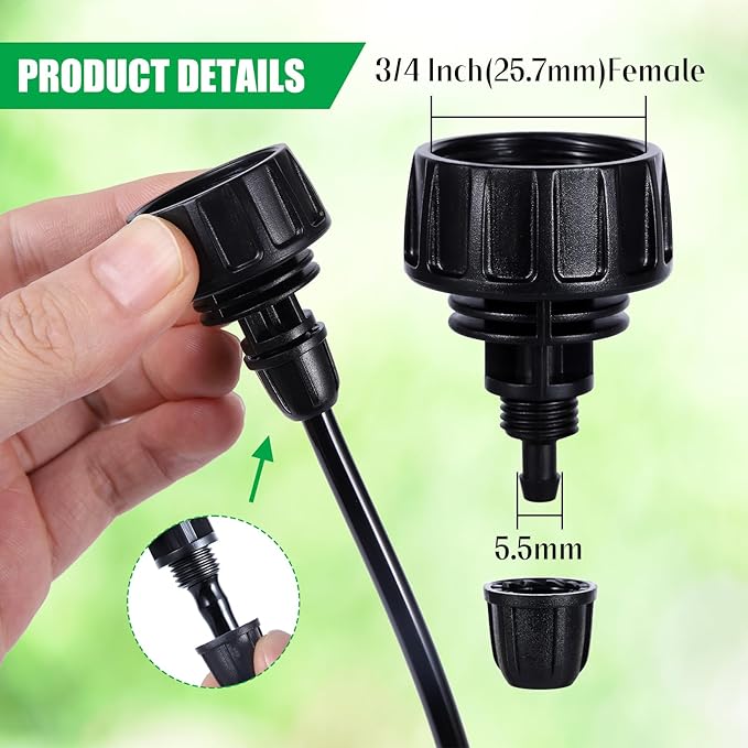 5 Pcs Single Head Drip Irrigation Hose Adapters,Convert 3/4 Inch Female GHT to 1/4 Inch Irrigation Tubing Connectors,Garden Faucet Connectors with Lock Barbed Design for Irrigation Misting Systems