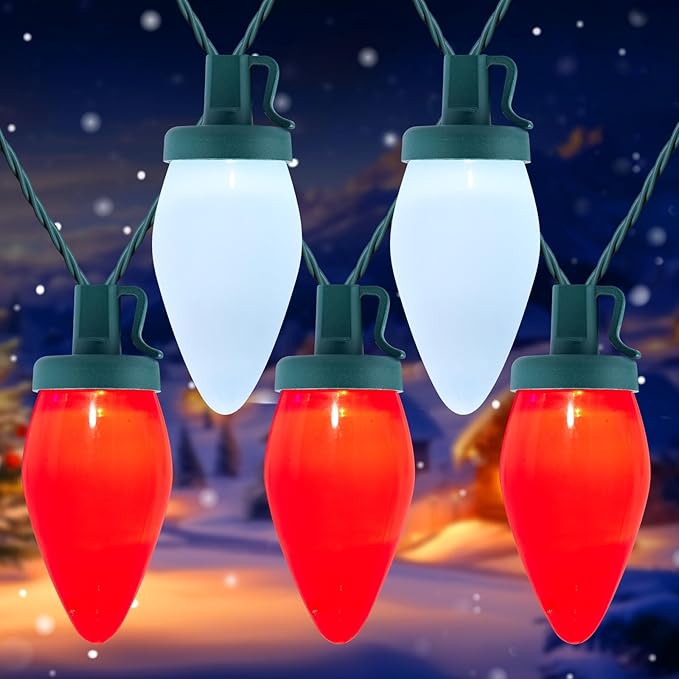 Brightown C9 Christmas Lights Outdoor Waterproof, 66ft Vintage Lights String with 100 Smooth Opaque Bulbs, Plug-in Waterproof Roofline Lights String for Outside Patio Christmas Holiday Decor