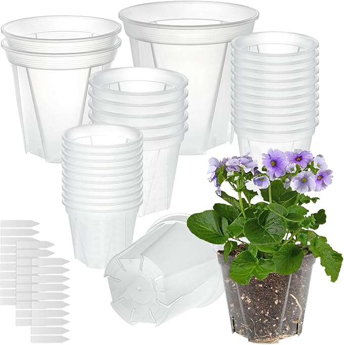 3.9-9.4 Inch Big Size Clear Nursery Pots with Drainage, 6 Sizes 30 Packs Nursery Garden Pots with 10 Plant Labels for Seedling Plants, Nursery Pots Variety for Indoor Outdoor Seed Starter Flower Pots