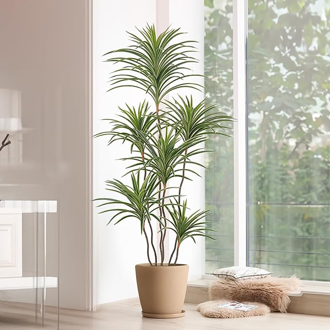 Artificial Dracaena Plants Indoor, 5 ft Faux Tropical Floor Plants Indoor, Tall Fake Yucca Silk Tree in Pot, Artificial Trees for Home Office Decor Indoor Outdoor Housewarming Gift