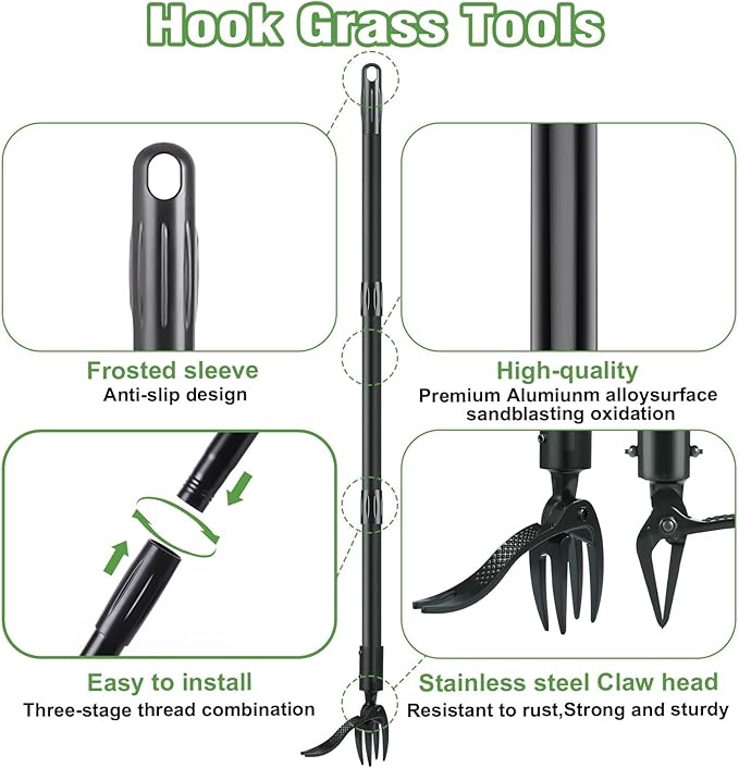 Weed Puller Tool, Stand up Weeder Puller, [Heavy Duty] 63 Inch Long Handle Garden Weeding Tool with 4 Claws, Hand Weed Hound Weed Puller for Garden & Lawn Care