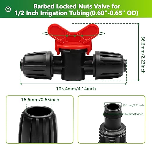13 Pcs Drip Irrigation Fittings Switch Valve 1/2 Inch, In-Line Barbed Lock Switch Valves For 1/2 Inch Drip Tubing (0.60"-0.65" OD) Shut Off On Valve Drip Line Parts