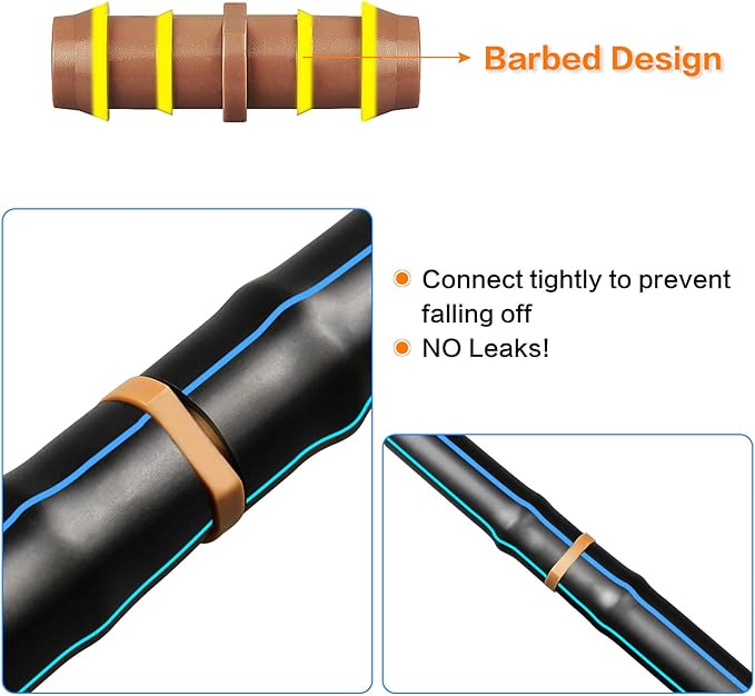 JAYEE 25 Pack Drip Irrigation Barbed Coupling Fittings (17mm) for 1/2" Drip Hose(0.600”ID), Sprinkler Tubing Connector for Drip System