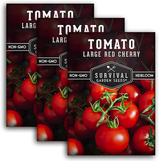 Survival Garden Seeds - Large Red Cherry Tomato Seed for Planting - 3 Packets with Instructions to Plant and Grow Tomatoes in Your Home Vegetable Garden - Non-GMO Heirloom Variety