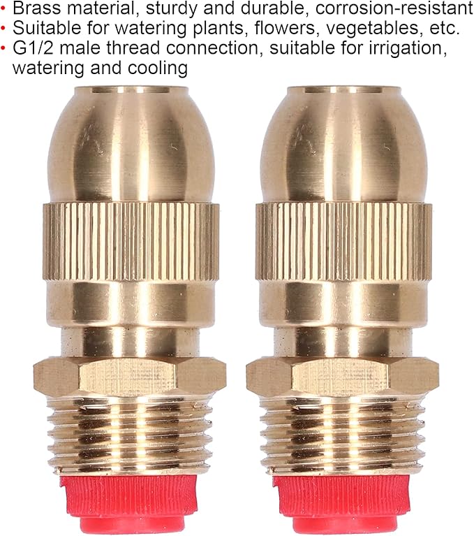 Sprinkler Nozzle, Garden Irrigation Water Spray Head, 2Pcs 1/2 Male Thread Adjustable Watering Sprinkler Garden Lawn Brass Sprayer Nozzle