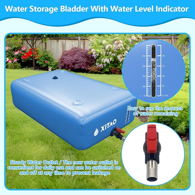 XITAO 105Gal Large Capacity Water Storage Bladder Containers w/Water Level Indicator Portable Foldable Emergency Water Tank Bag for RVs, Drought Resistance, Fire Prevention, Agricultural Irrigation
