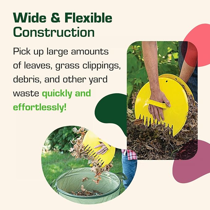 Rugg Original Leaf Scoops, Large Size Hand Rake Claws for Debris & Yard Waste Pick Up, Yellow, (One Pair)