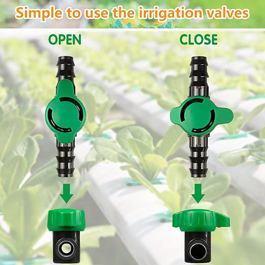 Drip Irrigation 1/2" Barbed Valve, 3 Pack Drip Irrigation Parts 1/2" Shut Off Valves for 1/2 Inch Drip Irrigation Tubing (.570-. 620" ID), Barbed Cut Off Switch Valve for Drip Irrigation System