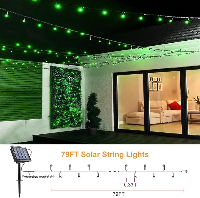 2 Pack Solar String Lights for Outside, Each 79Ft 240 LED Solar Lights Outdoor, 8 Modes Waterproof Solar Powered Fairy Twinkle Light for Backyard Patio Tree Party Garden Decoration, Green