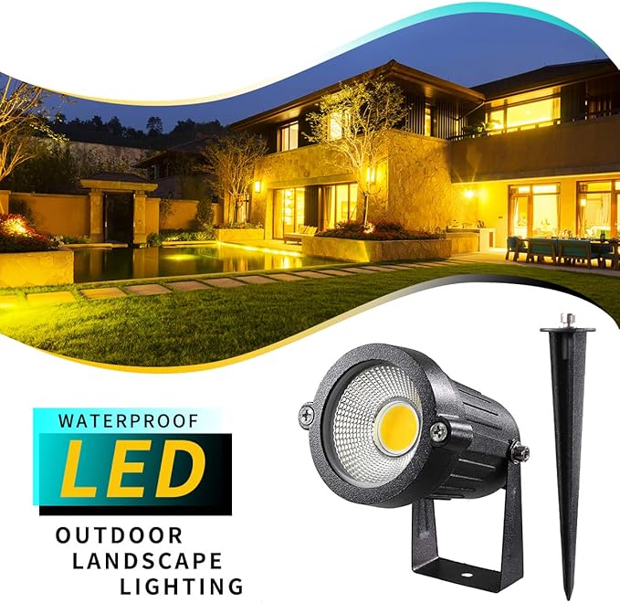 LED Landscape Lights,5W 120V AC Outdoor Pathway Garden Yard Spotlight,IP65 Waterproof Garden Flood Light,Outdoor Spotlight with Stake,UL Cord 5-ft with Plug (Pack of 2, Warm White)