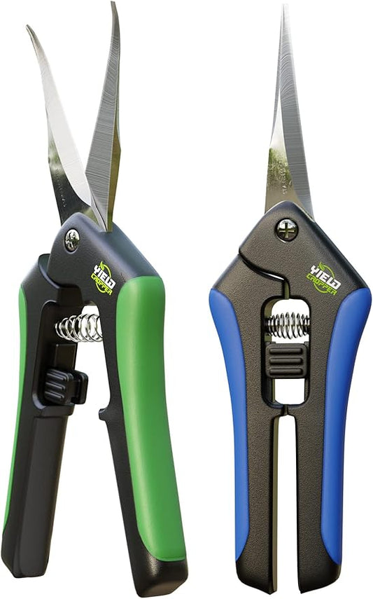 Hydroponic 2Pack Microtip Straight blade/Curved Blade Flower Leaf Trimmer Pruning Shears by Yieldcropper