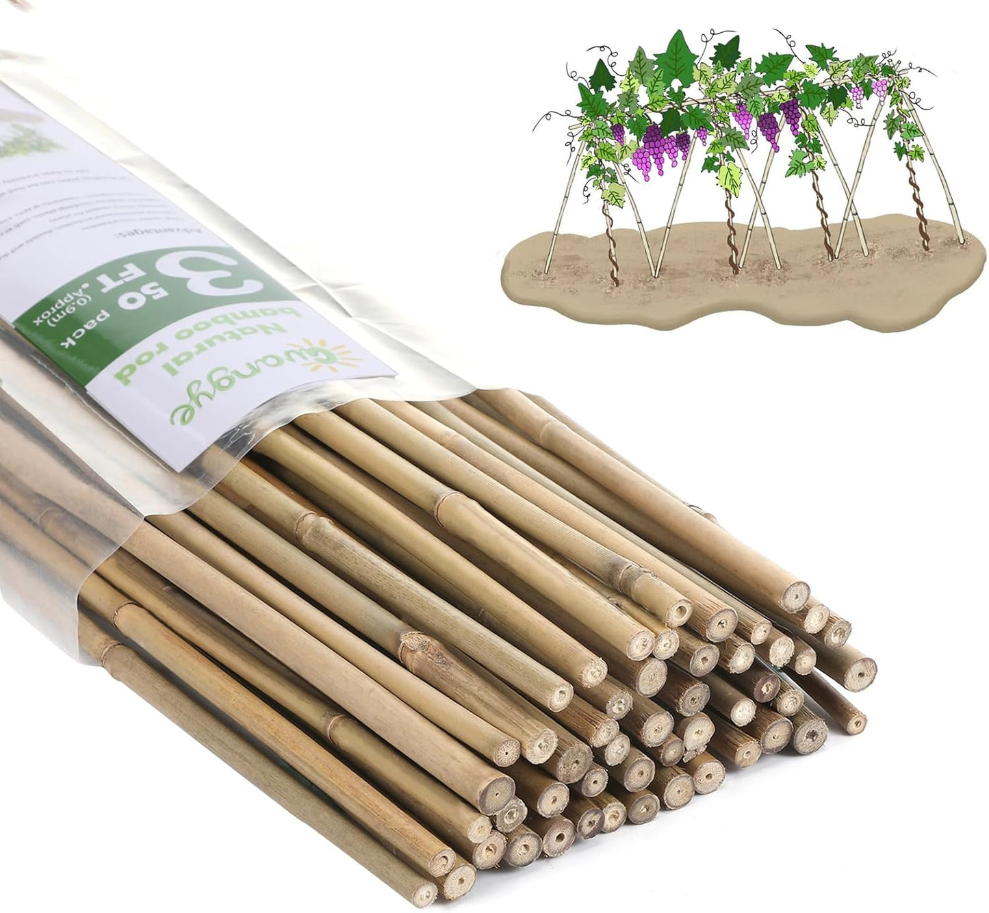 Plant Bamboo Post,3Feet,Bamboo Garden Stakes,50PcsBamboo Stakes,for Tomato,Beans,Vegetable and Flowers, Potted Plants,Indoor and Outdoor Climbing Plants