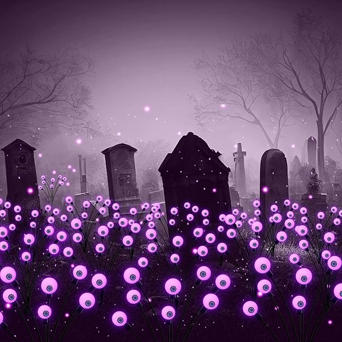 Halloween Decorations Outdoor Solar Scary Eyeball Lights, 4-Pack 32LED Halloween Decor Solar Garden Lights, Waterproof Halloween Yard Decorations Swaying Halloween Pathway Lights for Patio Lawn Party