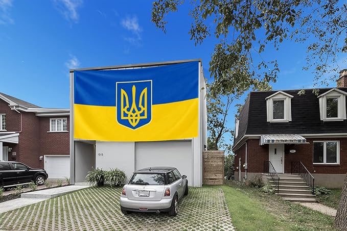 Ukraine Trident Extra Large Flag 10x15FT Giant Ukrainian Coat of Arms National Polyester Banner With 5 Grommets Fade Resistant Vivid Color For Patriotic Festival Events Party Decoration