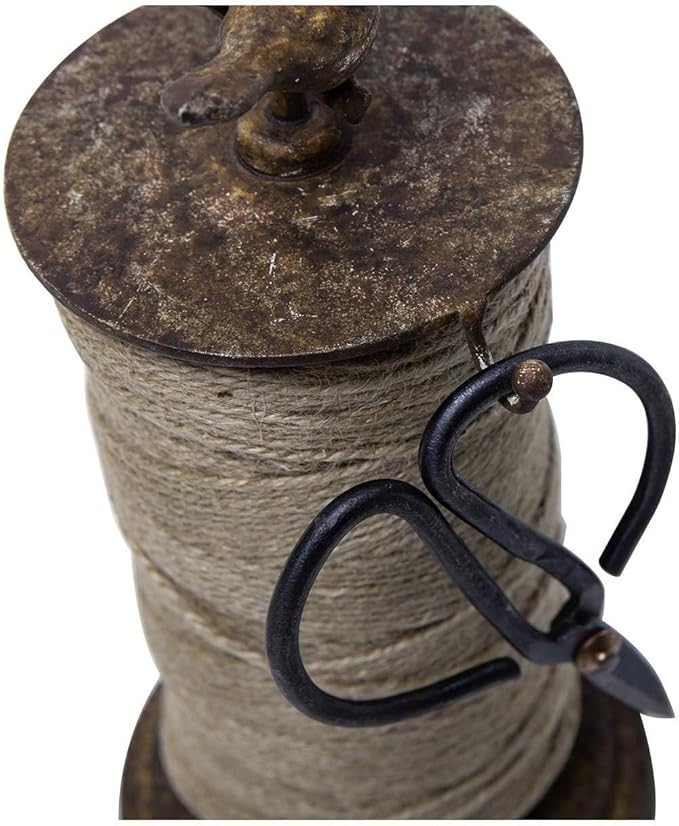 SOFFEE DESIGN Vintage Jute Twine Holder with Scissors for Garden Farmhouse Kitchen Counter Antique Twine Set Birds Rustic Black