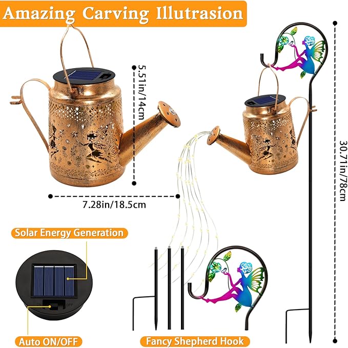 Solar Watering Can Lights, Fairy Hanging Lanterns Outdoor, Gardening Gifts for Mom Women Grandma Birthday, Waterproof Solar Lights Garden Decor for Outside Yard Art Patio Porch Lawn Backyard, 1 Pack