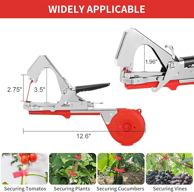 Plant Tying Machine, Plant Tapener, Tape Gun, Garden Tape Tool with 16 Rolls of Tapes and 1 Box of Staple for Grapes, Raspberries, Tomatoes, Vining Vegetables, Flower Planting (Red)