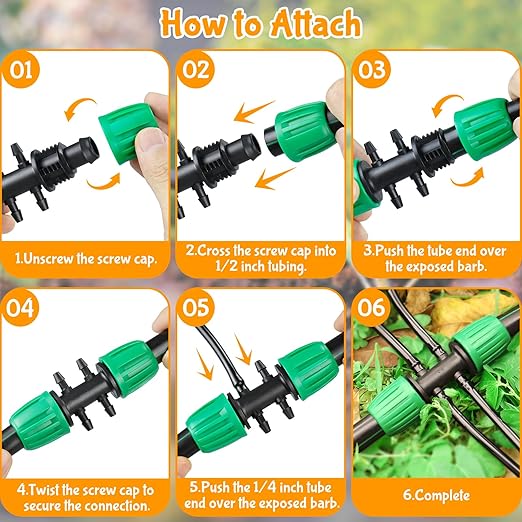 Barbed Tee 1/2 Inch to 1/4 Inch Irrigation Tubing: Locked Barbed Reducing Tee 6-Way Adapter Anti-Drop Irrigation Fittings for Splitting 1/2" to 1/4" Drip Line System Parts (12 Pack)