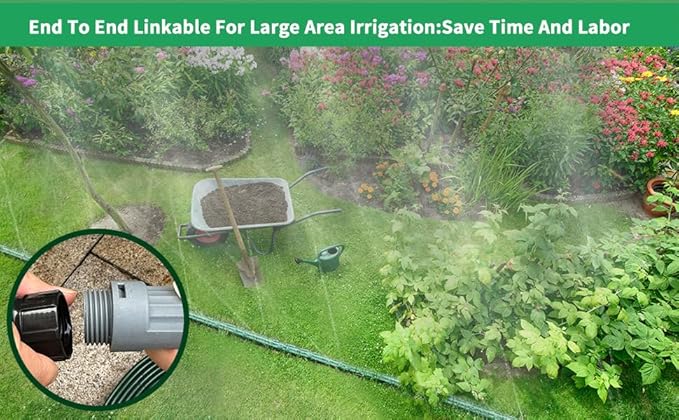 Watoo 2025 50 FT Flat Sprinkler Hose for Lawn Watering Garden Soaker Hose with Holes, Heavy Duty Lightweight No-Kink Water Hose with Stakes, Irrigation Hose, Great Fun for Kids and Dog