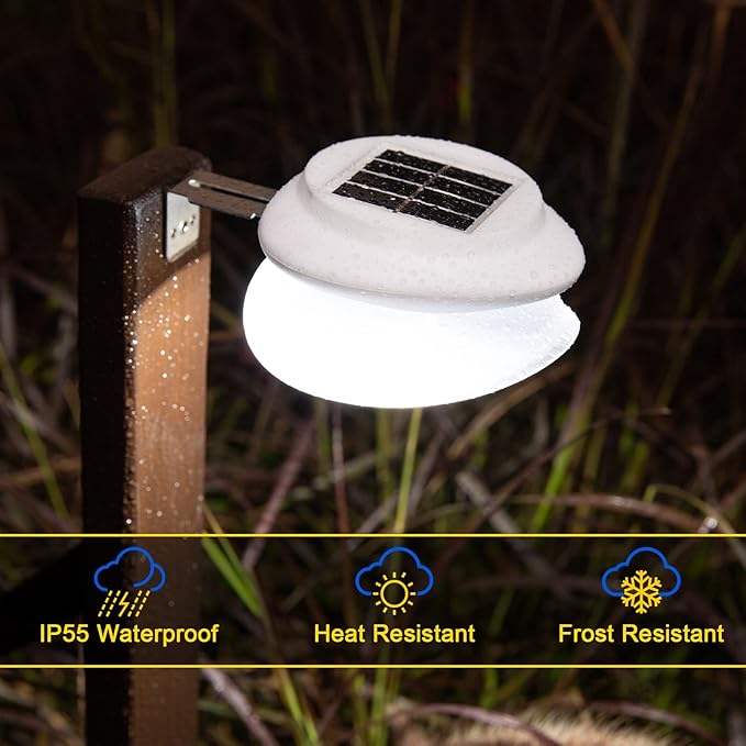 ROSHWEY Gutter Lights Solar Powered, 6 Pack Solar Patio Decor Lights with 9 LED Waterproof Fence Light for Eaves Garage Garden Landscape Pathway (Cool White)