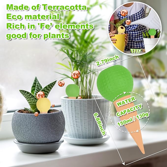 Self Watering Planter Insert Terracotta Watering Spikes Premium Plant Watering Devices Irrigation Dripper Self Watering Spikes Automatic Plant Accessories 4 Packs