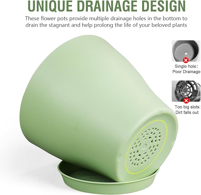 6 inch Plastic Nursery Pots, Seedling Pots, 16 Pack Plant Pots for Small Indoor Outdoor Plants, Flower Pots with Drainage Holes and Saucers, Decorative Planters for House Plants, Colorful