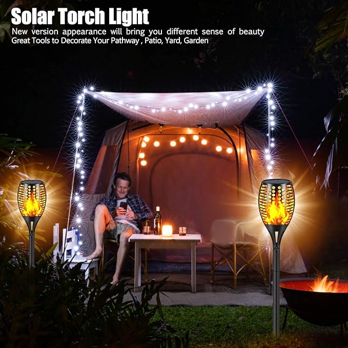 Solar Lights Outdoor, 43" Waterproof Flickering Flames Torch Lights, Solar Landscape Decoration Lighting Auto On/Off Pathway Lights for Garden Patio Yard Christmas, 2 Packs