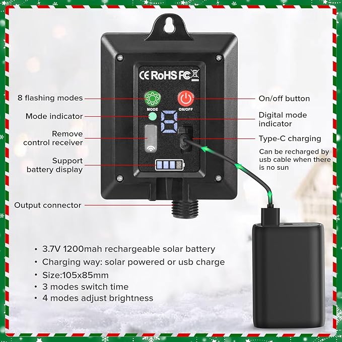 19.3in Christmas Solar Candy Cane Lights, 10 Pcs Pathway Light with Star 8 Flashing Modes, Outdoor Christmas Decorations for Outside Path, Walkway, Driveway, Sidewalk, Porch, Yard, Garden