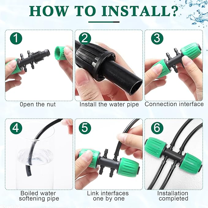 32 Pcs Barbed Tee 1/2 Inch to 1/4 Inch Irrigation Tube Irrigation Diverter Drip Tape Adapter (0.6-0.63 OD) 16mm PE Pipe Lock Female Connector to 47 Pipe Variable Diameter Six-Way Adapter