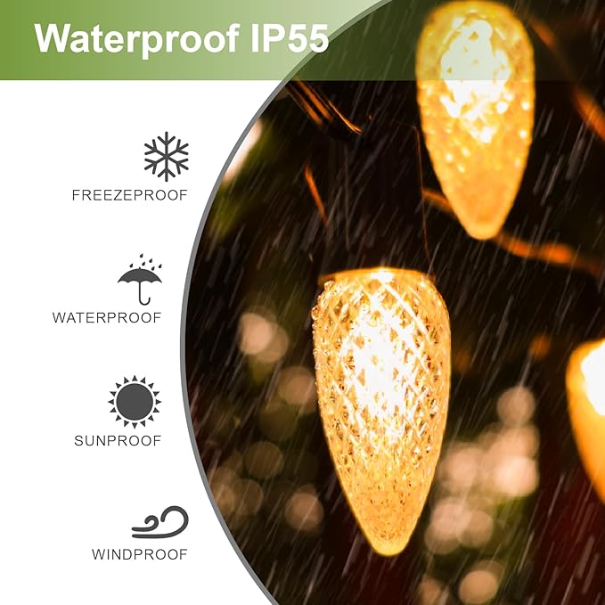 25Pack C9 Christmas LED Light Bulbs, Strawberry Replacement Bulb 2200K Warm White Shatterproof & Waterproof Outdoor String Light Bulbs, E17 Candelabra Base Edison Bulbs for Holiday Decoration