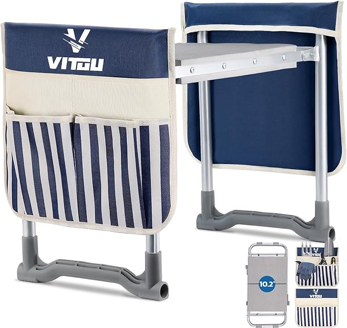 VITUU Garden Kneeler and Seat 2024 New Upgraded Heavy Duty Foldable Garden Stool Portable Garden Bench for Kneeling and Sitting with 2 Tool Pouches,Gardening Gifts for Women,Seniors,Parents