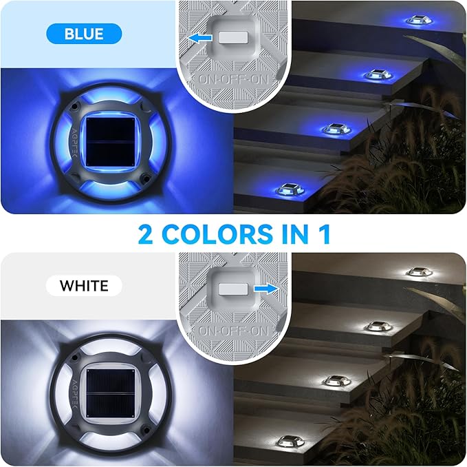 AGPTEK Solar Driveway Lights 24 Pack, 2 Colors in 1 Outdoor Solar Deck Dock Marine Waterproof LED Driveway Marker Security Lights for Outside Pathway,Boat Dock,Step,Walkway,Path,Garden