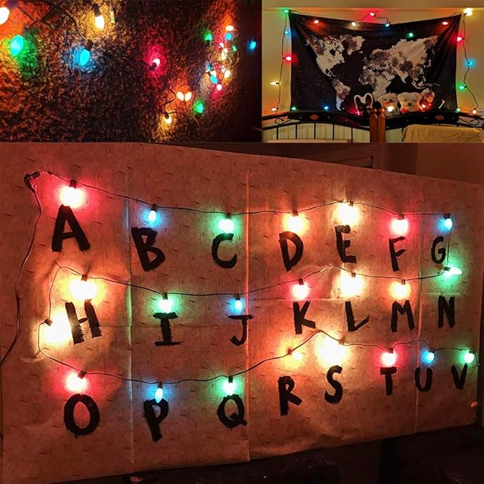 Abeja 25FT Outdoor C7 Multicolor Light, Vintage Christmas String Lights with 27 Multicolor Ceramic Bulbs (2 Spare), Hanging Christmas Lights for Outdoor Xmas Patio Wedding Party Garden Decor