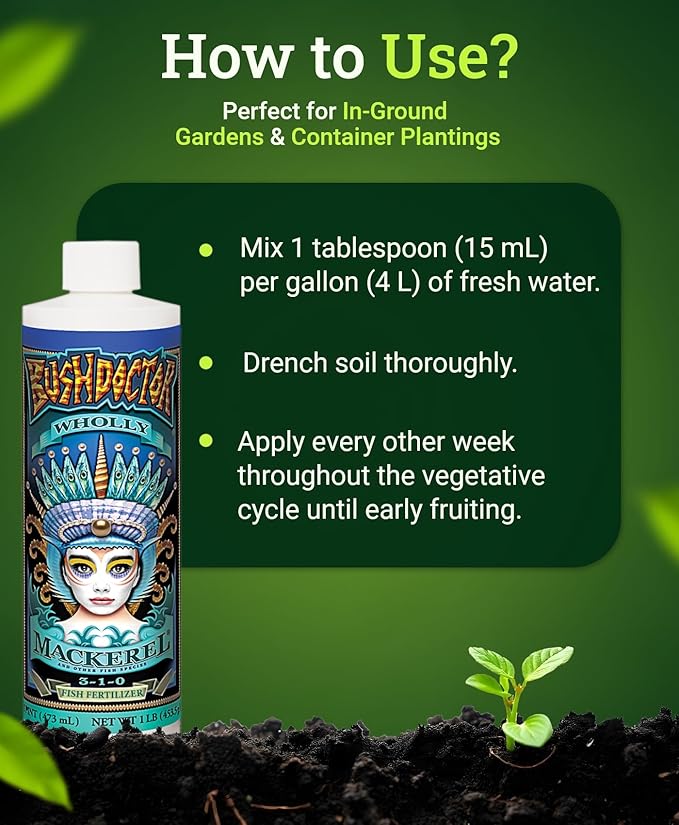 FoxFarm Bush Doctor Wholly Mackerel Fish Fertilizer, Fx14113 - Liquid Plant Nutrient for Seedlings, Transplants, and Vegetative Growth – NPK 3-1-0 (Pint)
