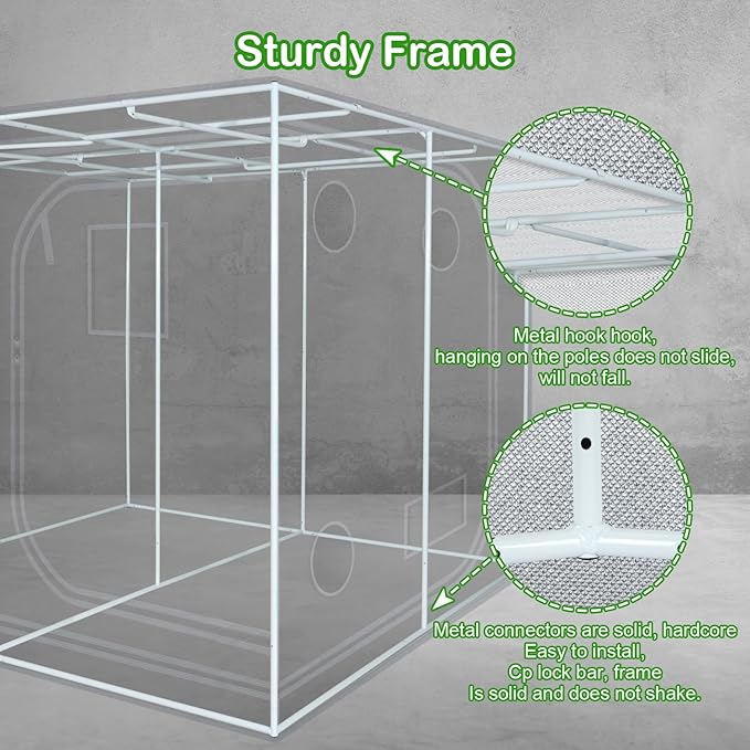 Grow Tent 96"x96"x78" Hydroponic 600D Mylar Grow Tent Reflective Garden Growing Dark Room with Observation Window, Removable Floor Tray for Indoor Plant Growing 8x8
