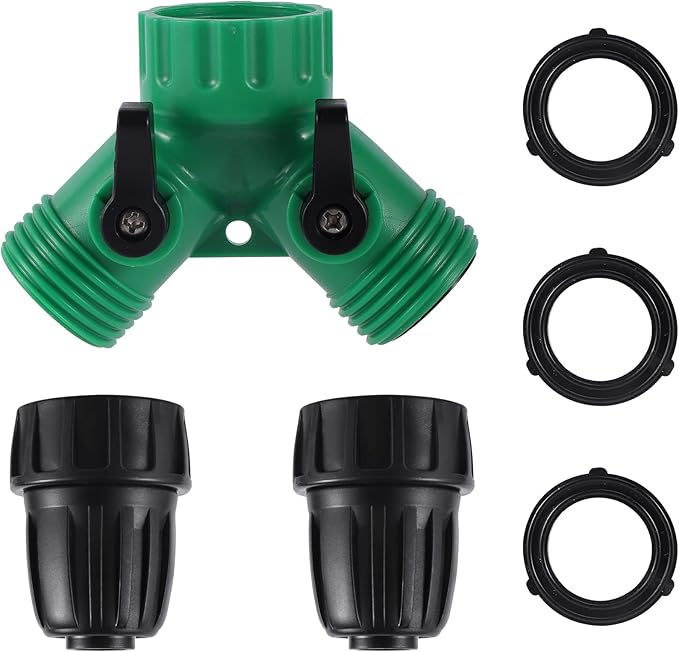 2 Way Y Water Splitter Connector for 3/4" Inch Garden Hose Spigot Faucet，with US Standard 3/4" Female GHT to 1/2' Hose Adapter for Drip Irrigation Tubing (.52" ID,.58" –.62" OD)