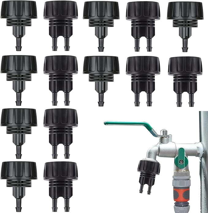 14 PCS Drip Irrigation Hose Connectors 1/4 Inch Water Drip Hose Adapter Connectors Garden Hose to 1/4" Drip Irrigation Parts Swivel Garden Faucet Single Head Double Head Hose Quick Connect Fittings