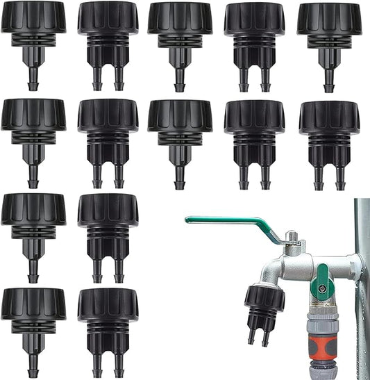 14 PCS Drip Irrigation Hose Connectors 1/4 Inch Water Drip Hose Adapter Connectors Garden Hose to 1/4" Drip Irrigation Parts Swivel Garden Faucet Single Head Double Head Hose Quick Connect Fittings