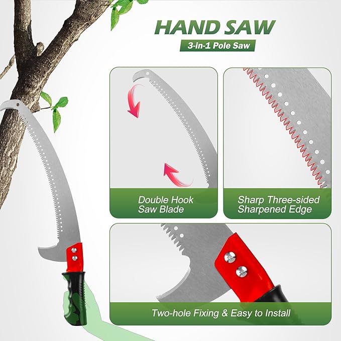 Walensee Pole Saws for Tree Trimming,7.2-27FT Extendable Tree Pruner,Manual Branch Timmer with Blade and Scissors High Branches Pruning Fiberglass Pole Pruner and Cutter Garden Tool with Storage Bag