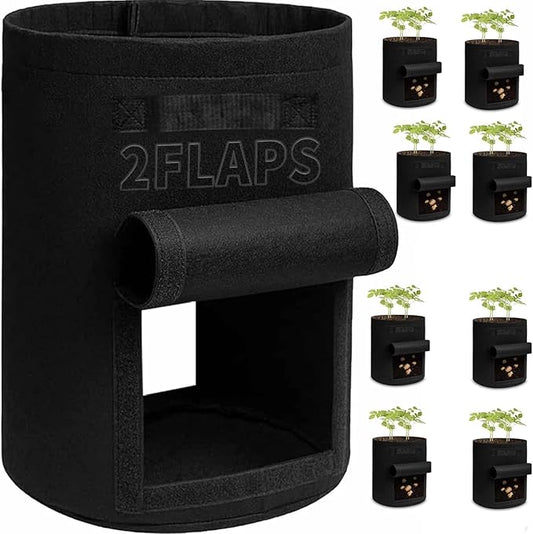 TCBWFY 8 Pack Potato Grow Bags with 2 Flaps 15 Gallon,Heavy Duty 14oz/yd² Planter Pot with Sturdy Handles and 2 Harvest Windows for Potato Tomato and Vegetables